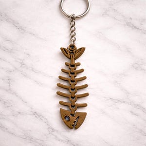Brown Bonefish Skeleton Keychain - 3D Printed Fish Skeleton Fidget - Oddities Ocean Keychain