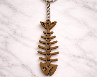 Porte-clé squelette poisson osseux marron - impression 3D squelette de poisson fidget - porte-clé océan bizarreries