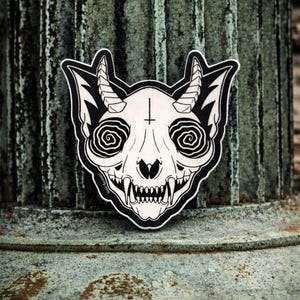 Nyx The Hell Cat Die Cut Sticker-Gothic Cat Sticker-Cat Skull Decal-Oddity Sticker-Spooky Halloween Sticker-Demon Cat Sticker
