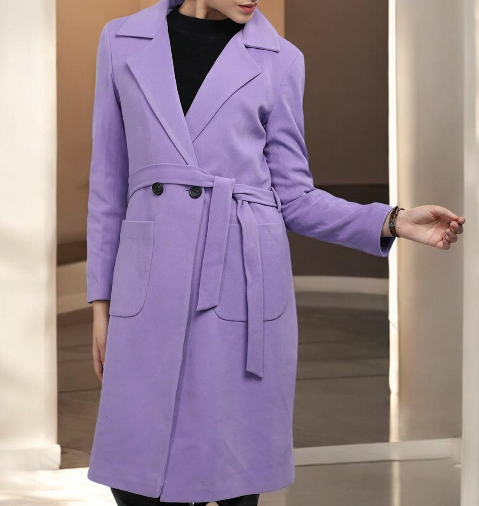 Purple Mink Velvet Long Coats Print Button Spring TA032