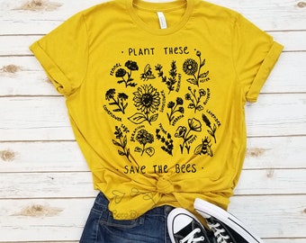 Planta estos salvan a las abejas (negras) - camiseta unisex. Camisa Bee Lover, Camiseta gráfica, Camisa Honey Bee, camiseta Save the Bees, camisa botánica