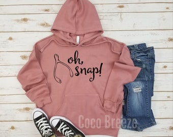 red snap on hoodie