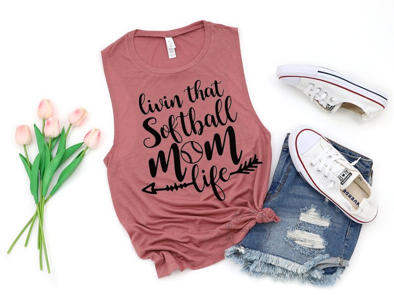 Livin that SOFTBALL mom life womens muscle tank. softball mom shirt, softball mom t-shirt, i'll always be your biggest fan,softball womens image 2