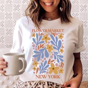 Flower Market New York - koszulka New York, koszulka Flower Lover, koszulka Boho Wildflowers, koszulka Pastel Floral Nature, prezent Vintage Botanical