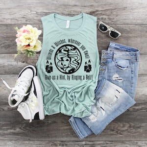 Wizards and witches wherever you dwell - womens muscle tank. Foolish mortal, haunted mansion, tower of terror, halloween shirt, madame leota