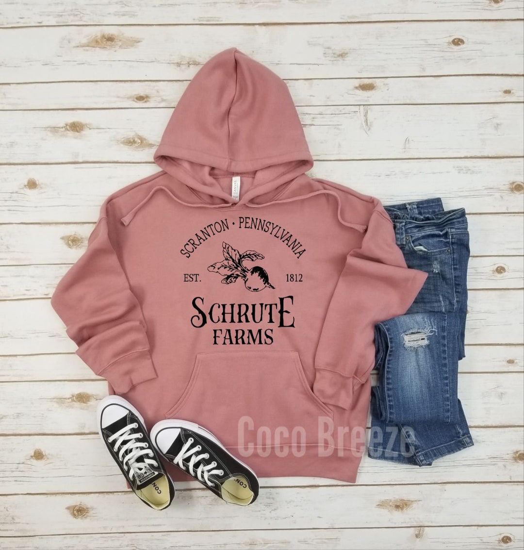 Felpa Con Cappuccio Unisex The Office - Schrute Farms Scranton PA - Grigio Taglia XL - Regalo Ufficiale