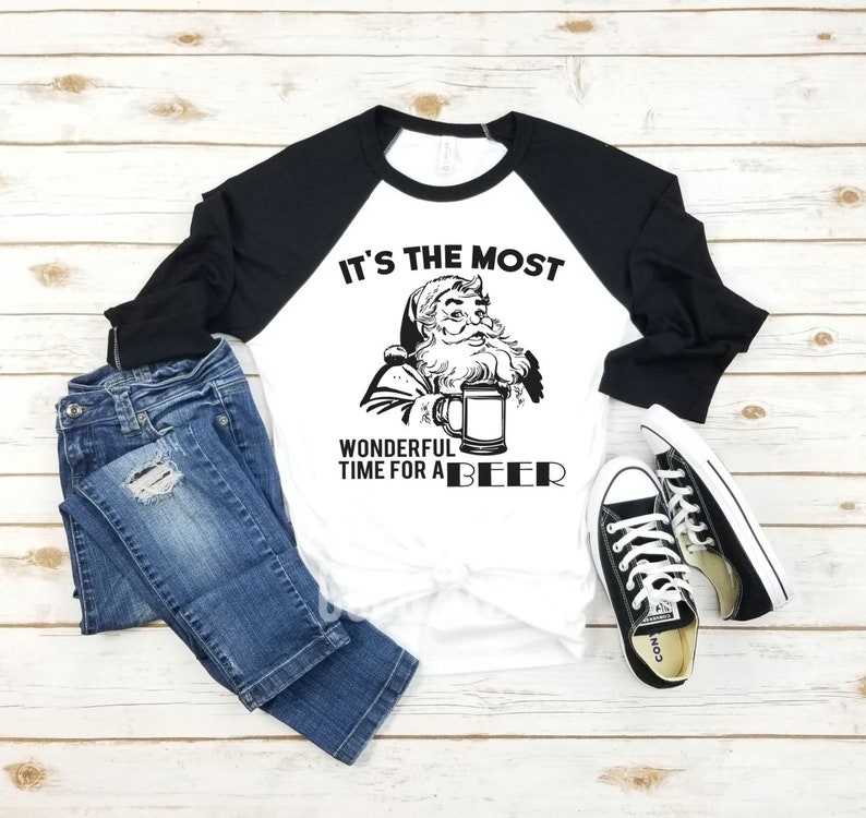 unisex raglan shirt santa shirt christmas party It/'s the most wonderful time for a BEER holiday party christmas shirt ugly christmas