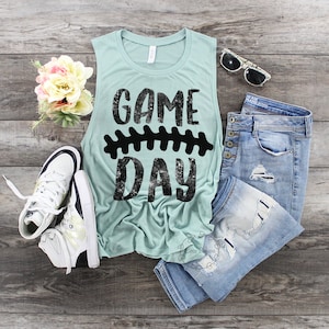 Game Day distressed - womens muscle tank. football mom shirt, football shirt, tailgating shirt, football season, it's gameday y'all,football