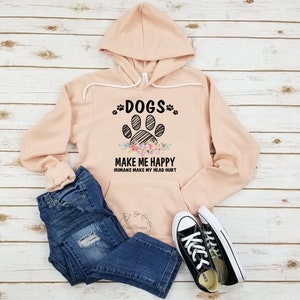 Psy mnie uszczęśliwiają, ludzie sprawiają, że boli mnie głowa - bluza z kapturem z polaru unisex. Koszulka dla mamy psa, mama psa, koszulka dla miłośnika psów, osoba lubiąca psy, koszulki dla psów dla kobiet