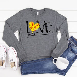 LOVE (softball) - unisex long sleeve tshirt. baseball season, baseball mom, baseball mama, i'll always be your biggest fan, pitch please