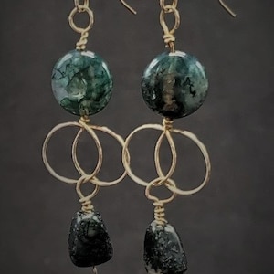 Sterling Silver and Moss Agate Artisan Earrings