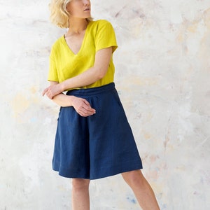 Natural Linen Shorts, Palazzo Linen Skirt Pants, Hike Shorts, High Waisted Shorts with Pockets image 1
