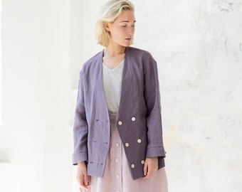 Linen Cardigan Jacket, Short Coat with Buttons, Plus Size Linen Clothing