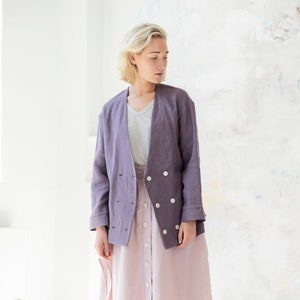 Linen Cardigan Jacket, Short Coat with Buttons, Plus Size Linen Clothing image 1