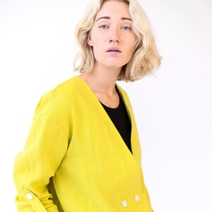 Yellow linen jacket, Drop shoulder jacket, Fall jacket, Womens oversized linen jacket image 1