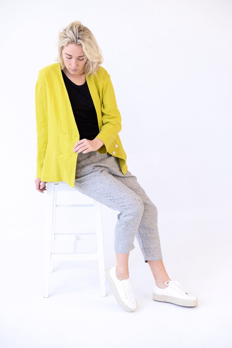 Yellow linen jacket, Drop shoulder jacket, Fall jacket, Womens oversized linen jacket image 5