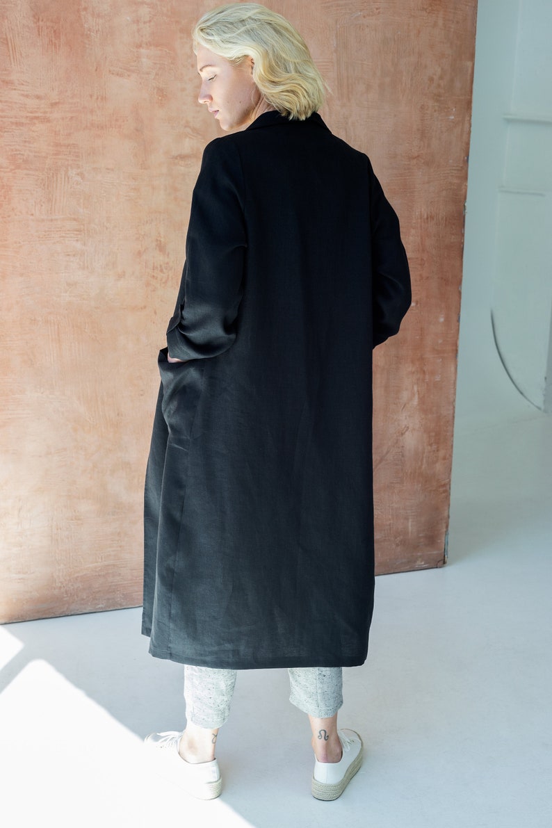 Classic Linen Coat Loose Linen Coat Long Oversized Linen Etsy UK