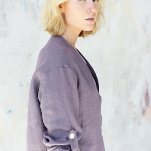 Linen Cardigan Jacket, Short Coat with Buttons, Plus Size Linen Clothing image 3
