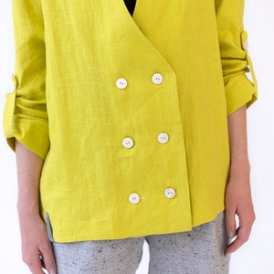 Yellow linen jacket, Drop shoulder jacket, Fall jacket, Womens oversized linen jacket image 6