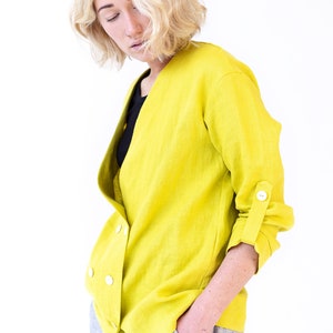 Yellow linen jacket, Drop shoulder jacket, Fall jacket, Womens oversized linen jacket image 2