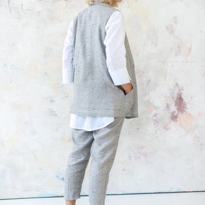 Gray Linen Vest, Long Linen Cardigan Vest with Pockets image 3