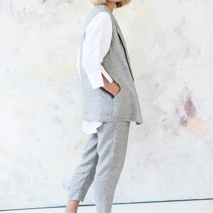 Gray Linen Vest, Long Linen Cardigan Vest with Pockets image 5