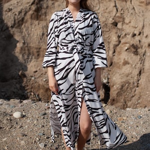 Handmade Zebra Print Maxi Kimono Dress: Boho Lightweight Wrap