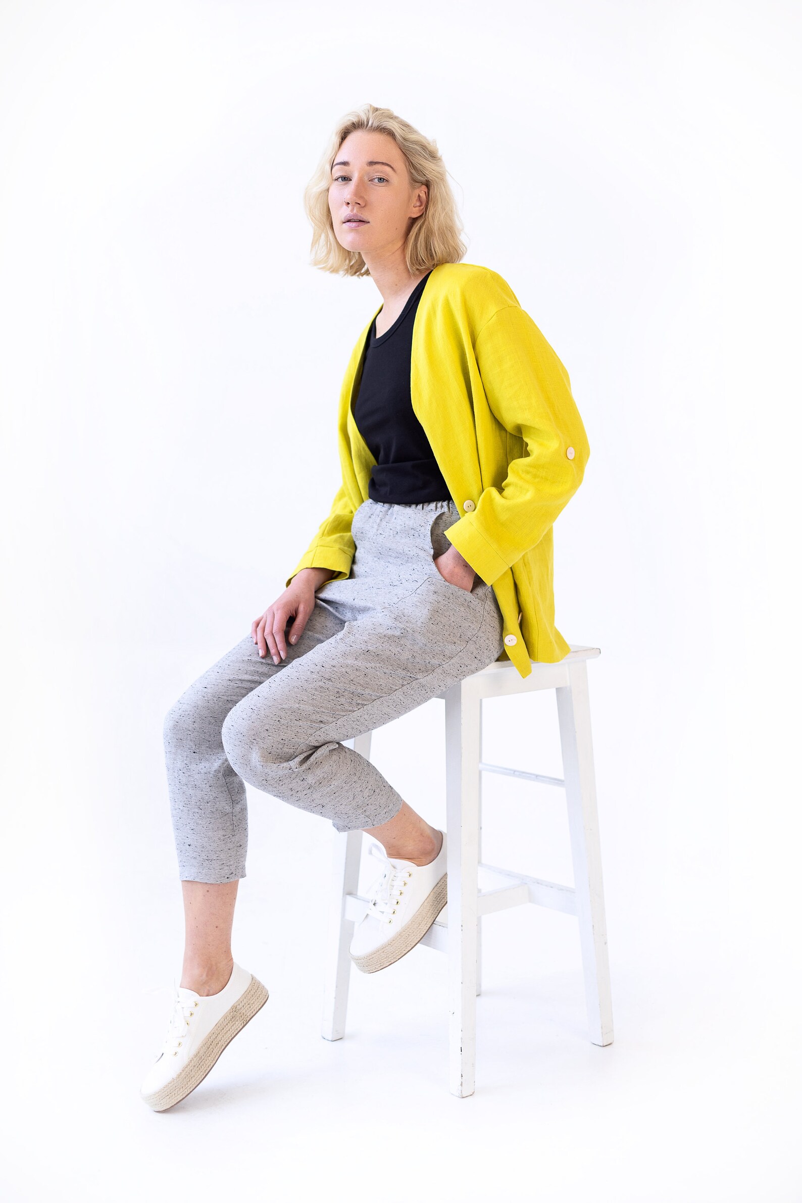 Yellow Linen Jacket Drop Shoulder Jacket Fall Jacket Womens Etsy