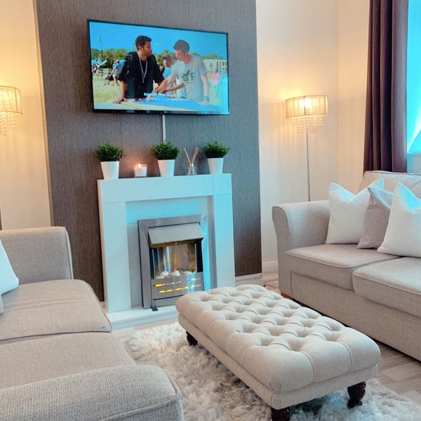 100 cm x 54 cm Chesterfield style deep buttoned Footstool coffee table Faux Linen fabric.  UK DELIVERY ONLY