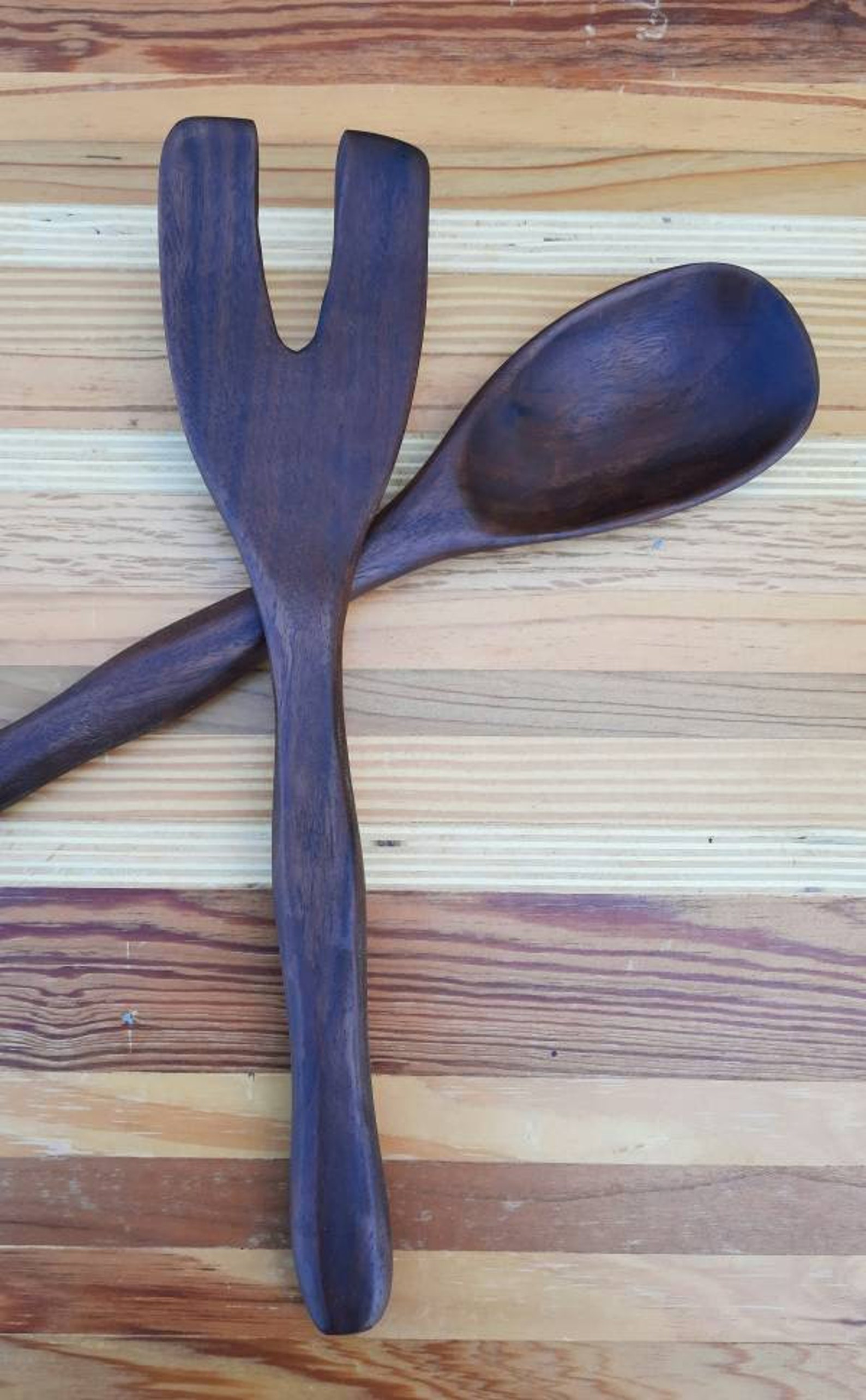 Black Walnut Salad Servers 11 inch Salad Tossers Salad Etsy