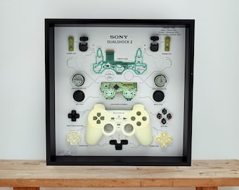 Controller DualShock PS2 bianco con cornice: scatola ombra per giocatori smontati