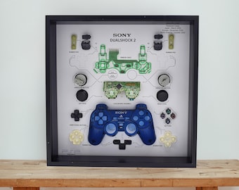 Controller DualShock PS2 blu trasparente con cornice: scatola ombra per giocatori smontati