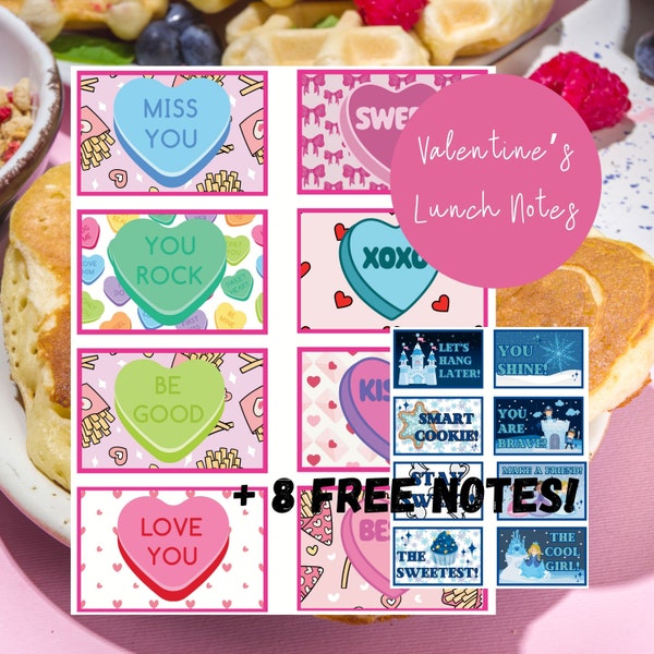 Printable Lunch Notes, Valentines Notes, Printable Lunchbox Notes For Children, Conversation Heart Notes, PLUS 8 FREE Lunch Notes