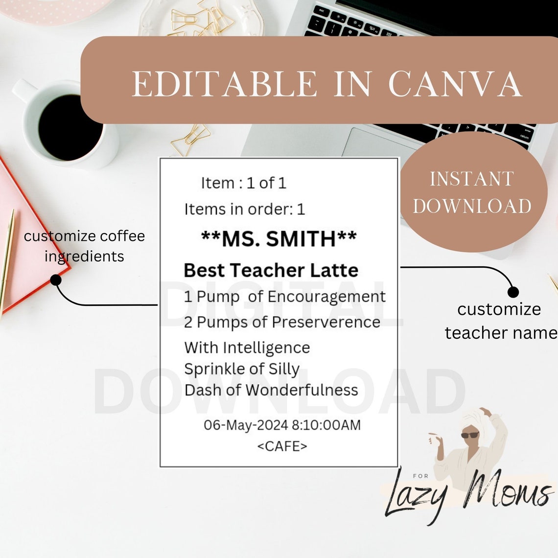 EDITABLE Teacher Fuel Coffee Cup Label | CUSTOM Coffee Cup Label ...