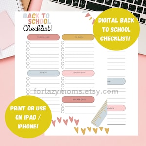 Digital BACK TO SCHOOL Checklist, pdf Printable Back To School Checklist, Goodnotes School Checklist, Pink School Checklist, Kids Planner