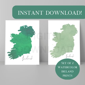 Druckbare Irland Karte Aquarell Set | Minimalistisches Digitales Wandkunst-Set | St. Patrick's Day | Aquarell Irland Karte | Irish Pub Dekor