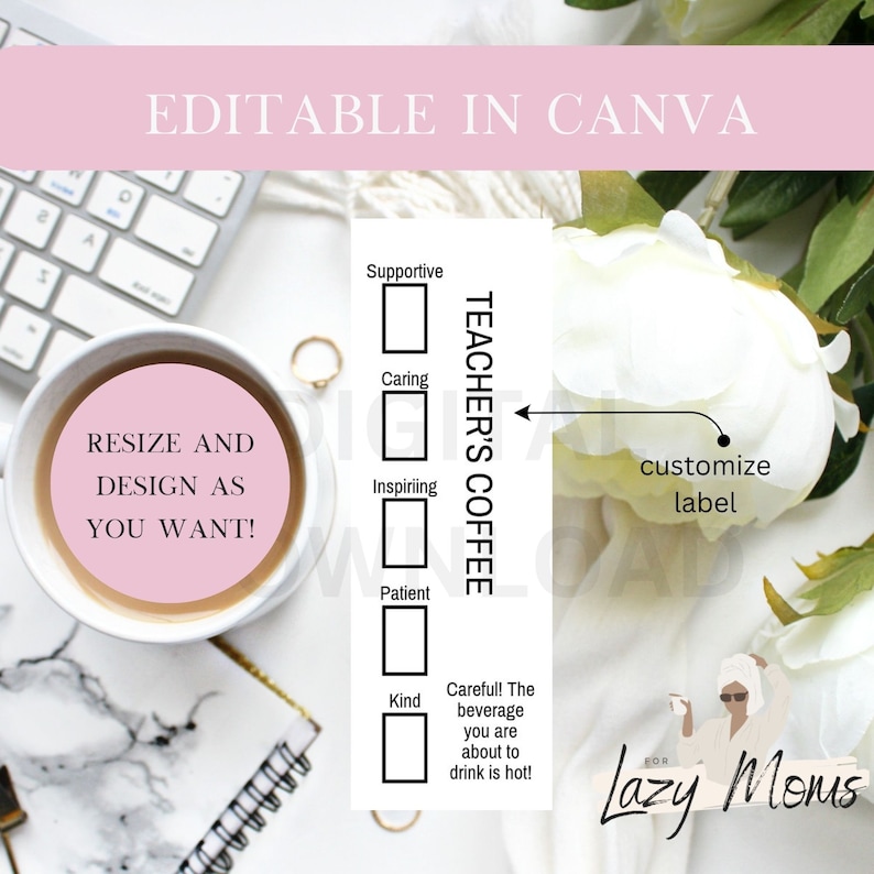 EDITABLE Teacher Fuel Coffee Cup Label | CUSTOM Coffee Cup Label ...