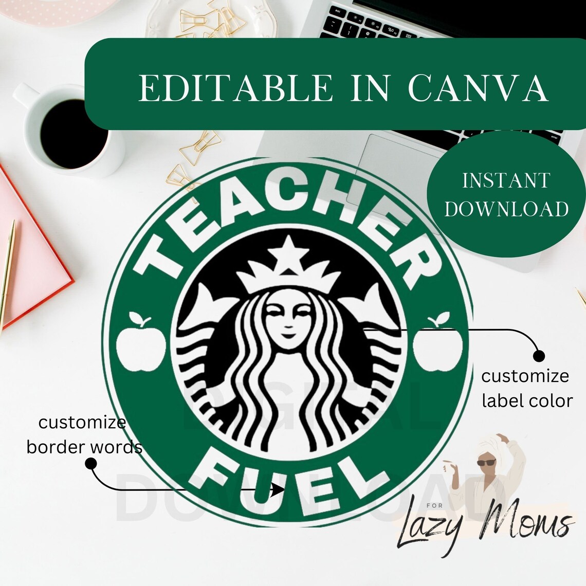 EDITABLE Teacher Fuel Coffee Cup Label | CUSTOM Coffee Cup Label ...