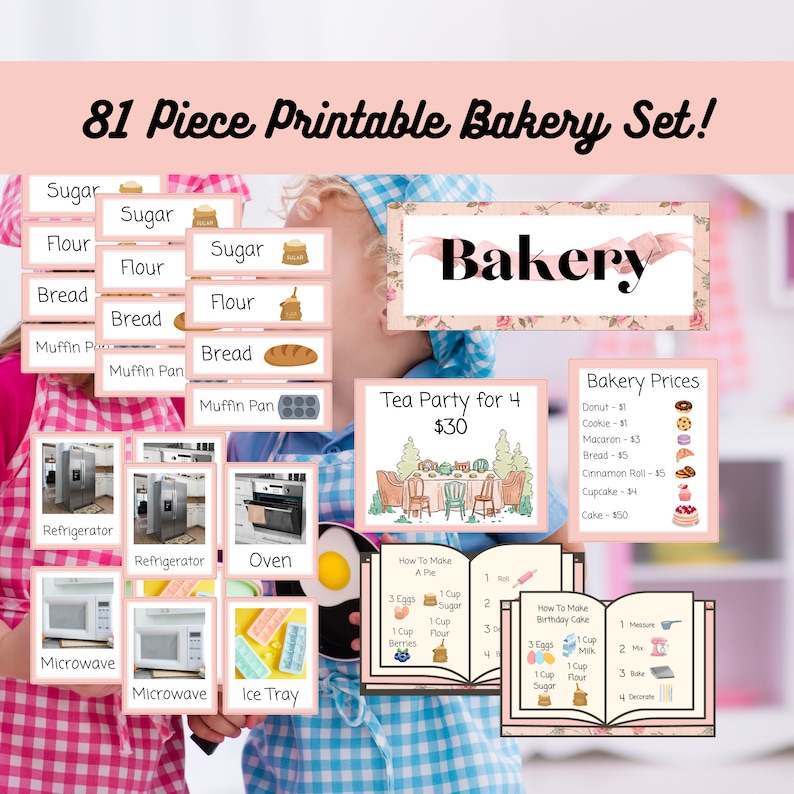 Printable Bakery Dramatic Play Set Homeschool Bakery Shop Bakery and Tea Party Pretend Play Dress Up Instant Download image 1