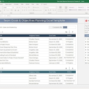 Team Goals & Objectives Planning Excel Template Planner Worksheet Excel ...
