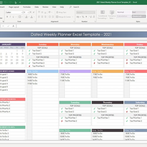 Weekly Schedule Excel Template Planner Template Excel Etsy