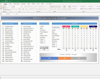 Editorial Calendar Excel Template | Content Calendar | Editorial Schedule Tracker | Social Media Planner | Editable Spreadsheet | Printable
