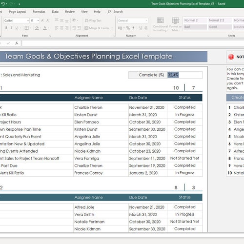 Team Goals & Objectives Planning Excel Template Planner Etsy