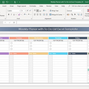 Weekly Planner With To do List Excel Template Planner Etsy