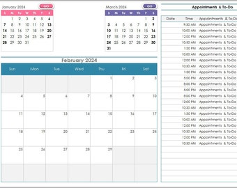 2024 lege afspraak kalender Excel-sjabloon | 2024 maandelijkse planner sjabloon | Lege afspraakplanner | Jaarlijks kalenderspreadsheet