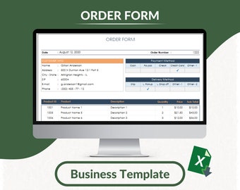 Order Form Excel Template | Small Business Form | Order Form Tracker | Order Form Template | Printable Order Form | Editable Spreadsheet