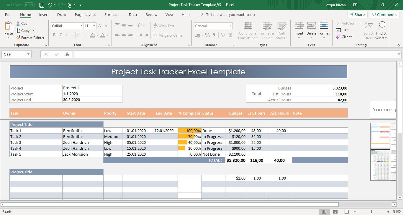 Project Tracker Tracking Task - Etsy