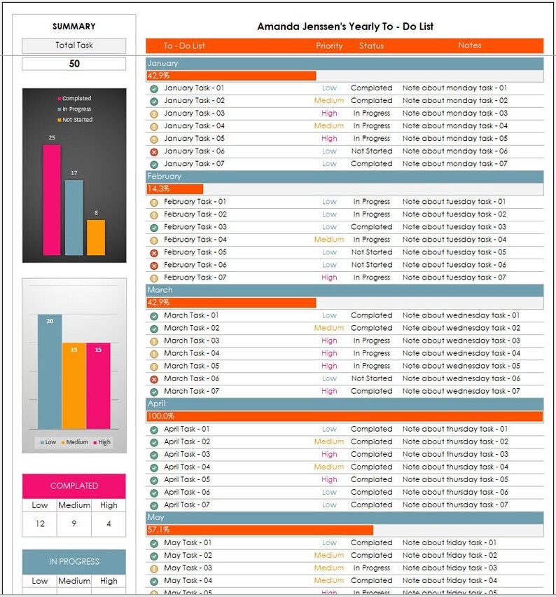 Daily Weekly Monthly Yearly To-do List Excel Template: Excel Planner ...