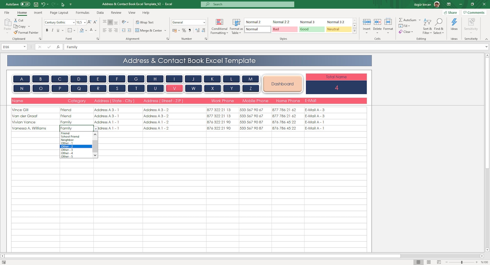 Excel Address Database Address Book Excel Template | Contact List & Phone Directory ...
