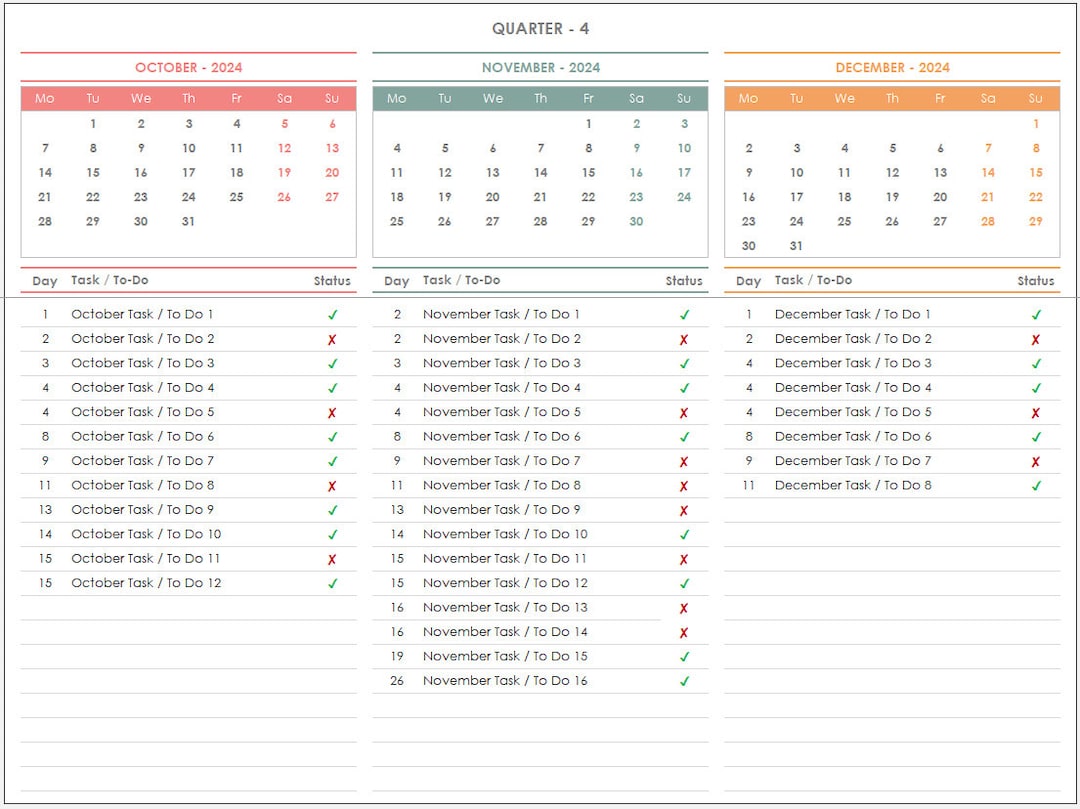 2025 quarterly calendar with task list excel template 2025 quarterly  planner excel template 2025 task tracker excel template - etsy sweden